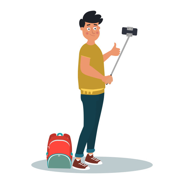 微笑的年轻人背着背包站着图片下载