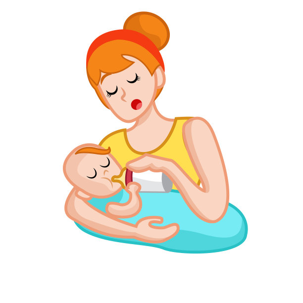 一位妇女正把奶瓶递给怀里的儿子图片下载