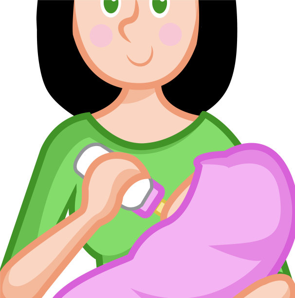 一位妇女正把奶瓶递给怀里的儿子图片下载