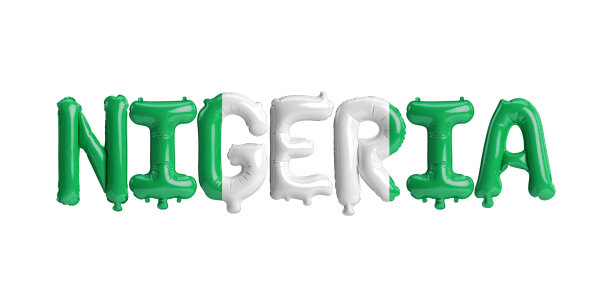 3d插图的尼日利亚字母气球与旗帜颜色孤立在白色图片下载