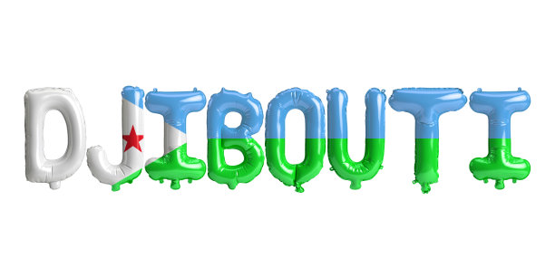 三维插图吉布提字母气球与旗帜颜色孤立在白色图片下载