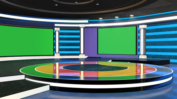 电视演播室，虚拟演播室。理想的绿屏合成。图片下载