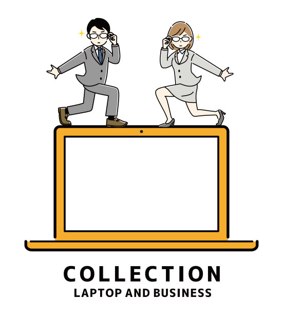 笔记本电脑和商务人士的插图。图片下载