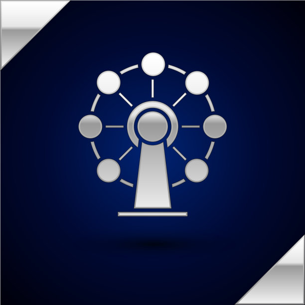 银色摩天轮图标孤立在深蓝色上图片下载