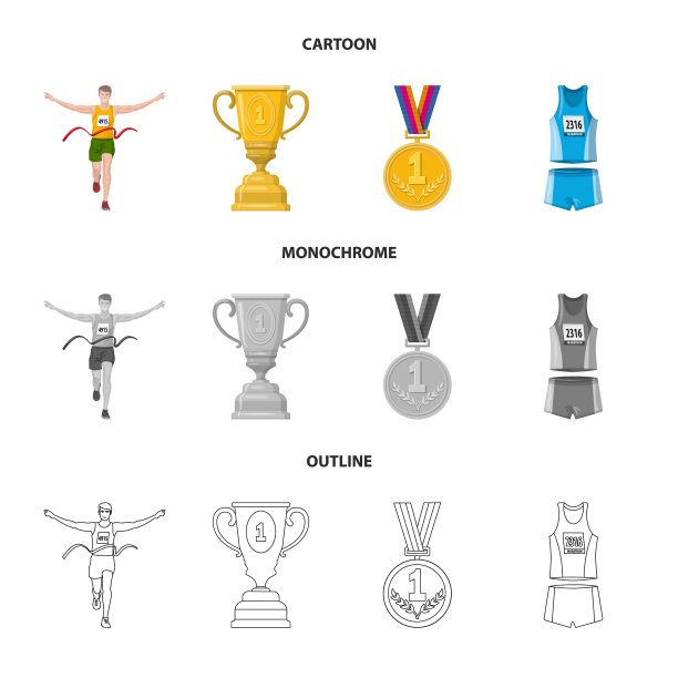 孤立物体运动和赢家图标集图片下载