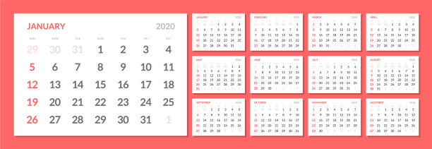 日历为2020年新年在干净的最小表图片下载