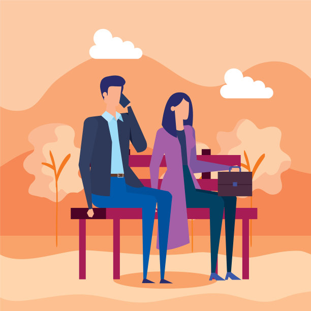 在公园用手机打电话的商务夫妇图片下载