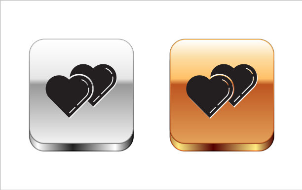 黑色两个相连的心的图标孤立在白色上图片下载