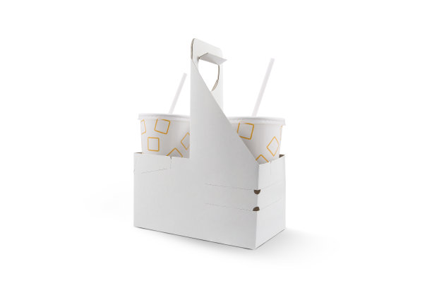 一次性纸板饮料杯托，白色背景图片下载