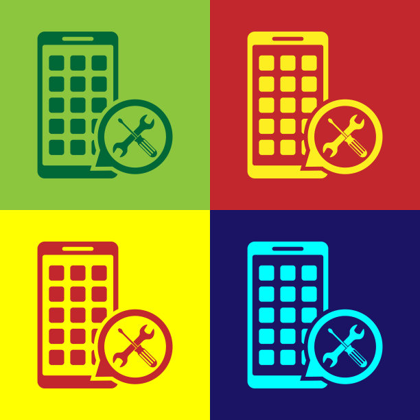 彩色移动应用程序与螺丝刀和扳手图标图片下载