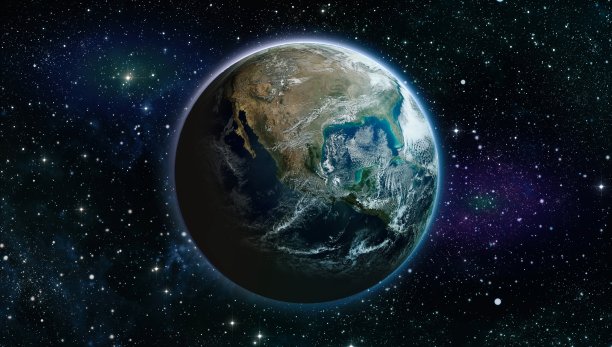 地球，太阳，恒星和星系的视图。从太空看，地球上的日出。这张图片的元素由美国宇航局提供图片下载