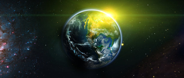 地球，太阳，恒星和星系的视图。从太空看，地球上的日出。这张图片的元素由美国宇航局提供图片下载