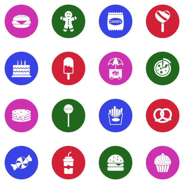 孩子们食物图标。白色平面圆形设计。矢量插图。图片下载