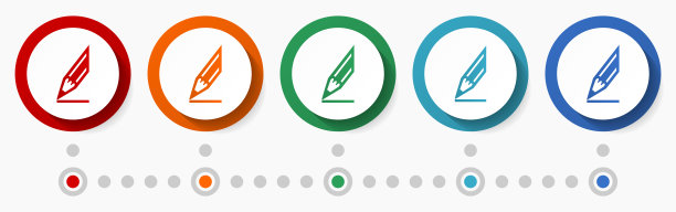 铅笔，绘制概念矢量图标集，平面设计彩色按钮，信息图表模板在5种颜色选项图片下载