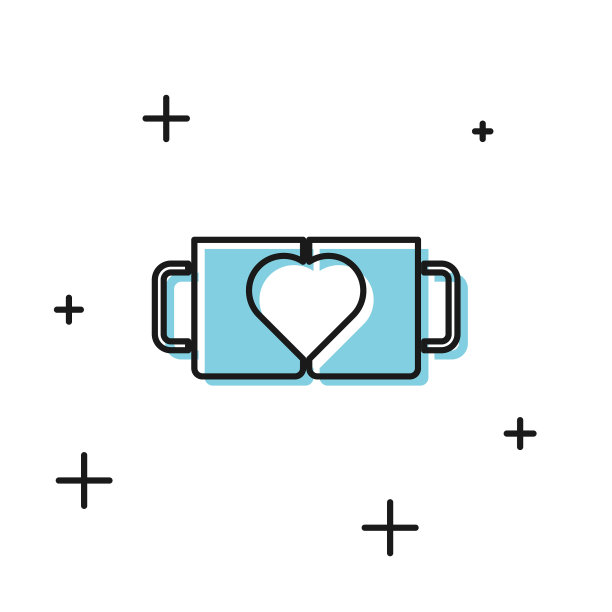 黑两个咖啡杯和心形图标孤立在一起图片下载