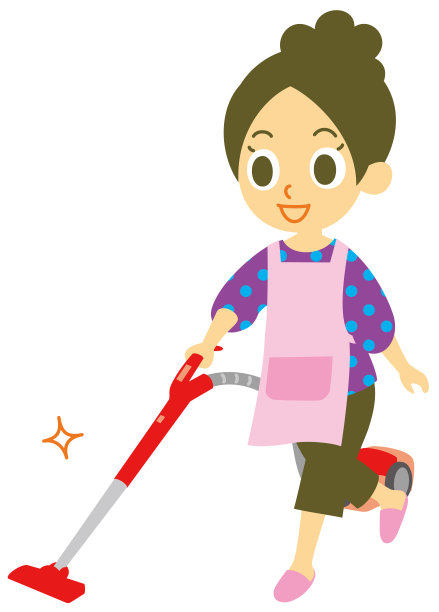 年轻女子穿着围裙，吸尘，插图图片下载
