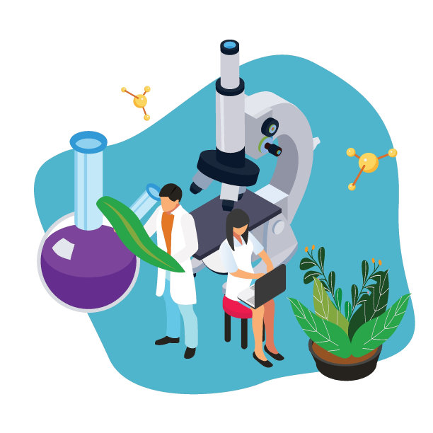 穿着制服的男女科学家在做三维等距研究图片下载