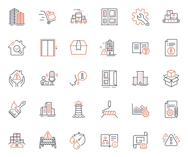 工业的图标集。包括图标作为文档，工程计划和开放门户网站元素。向量图片下载