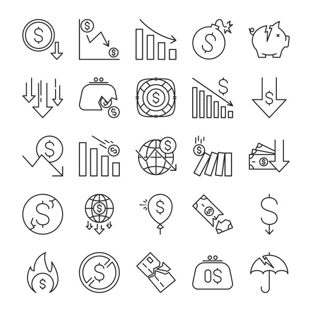 金融危机图标向量集。经济崩溃图片下载