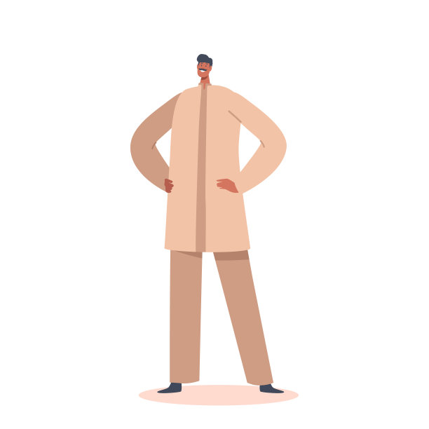 印度男性角色穿传统服装长无领衬衫和裤子孤立在白色，印度的文化传统图片下载