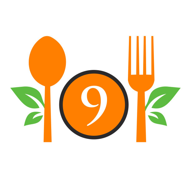 餐厅标志在信9模板。勺子和叉子，叶符号厨房标志，咖啡馆图标，餐厅，烹饪业务向量图片下载