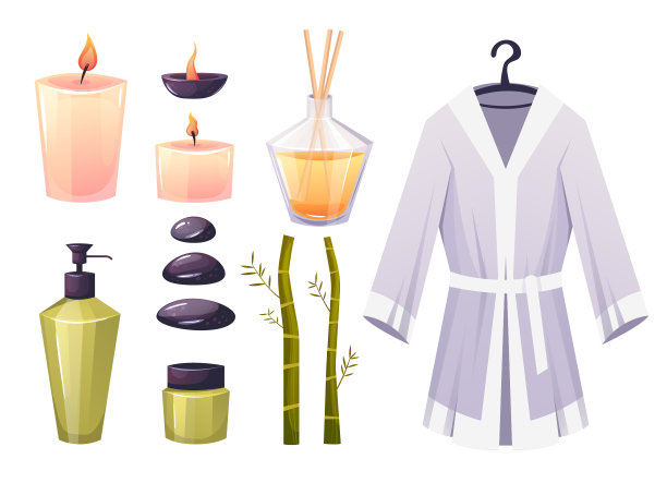 Spa沙龙香薰放松身体护理隔离套。矢量平面设计插图图片下载