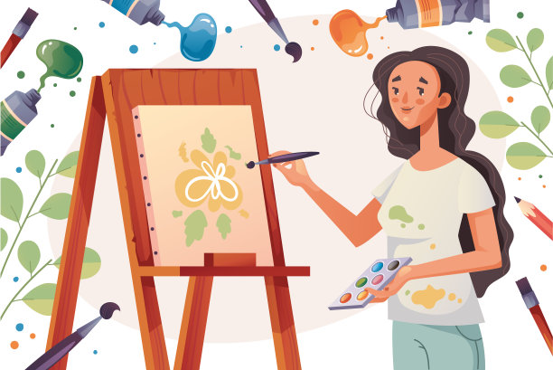 女艺术家人物绘画。矢量图形设计插图概念图片下载