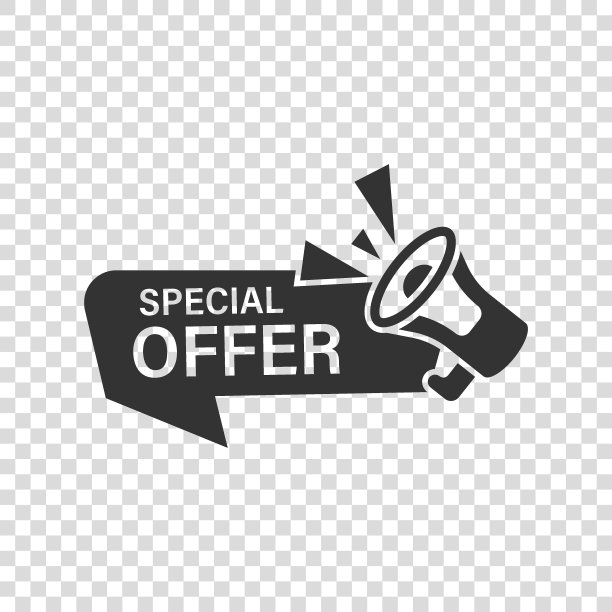 特别报价标签图标在平坦的风格。扩音器与折扣矢量插图在孤立的背景。销售标识的经营理念。图片下载