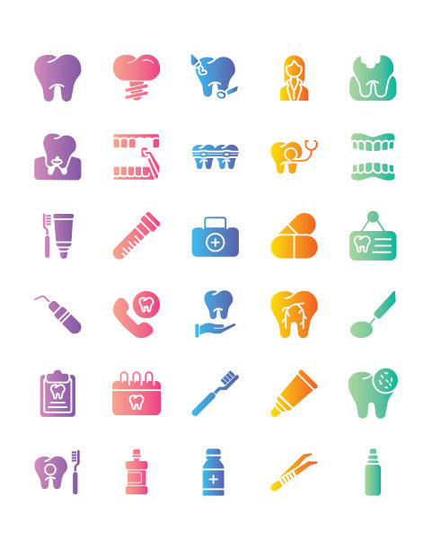 牙科护理图标设置30孤立的白色背景图片下载