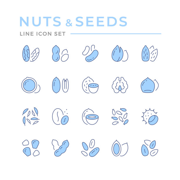 设置坚果和种子的颜色线图标图片下载