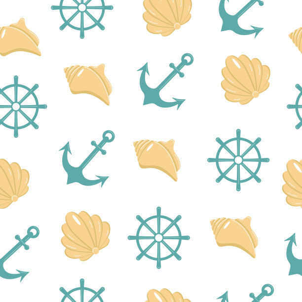 海洋主题。无缝模式。壳牌、锚、轮。矢量插图印刷和互联网图片下载