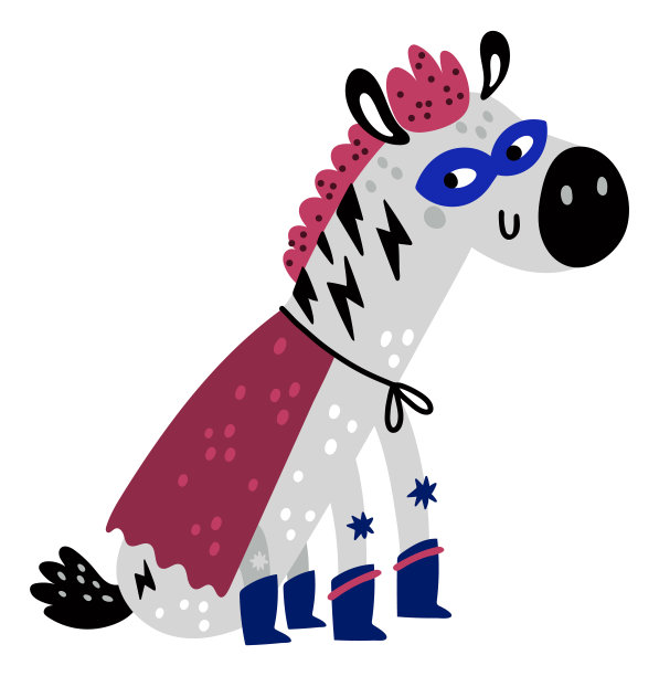 戴面具和披斗篷的滑稽斑马。超级英雄服装动物图片下载