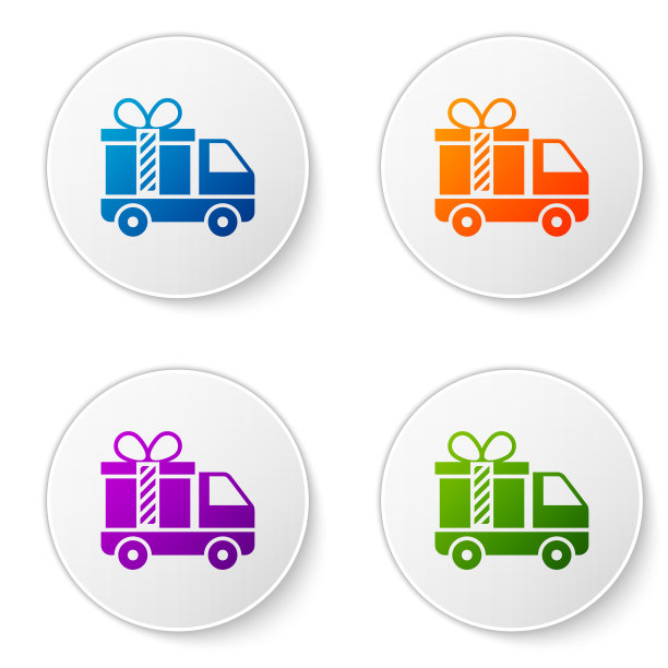 彩色送货卡车与礼品图标孤立上图片下载