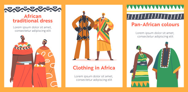 非洲人在传统服装横幅，男性或女性人物在五颜六色的泛非洲民族服装图片下载