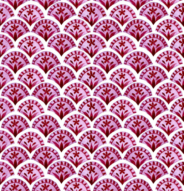 水彩无缝模式。粉红色东方饰品，鱼鳞。摩洛哥瓷砖。真正的手绘图片下载