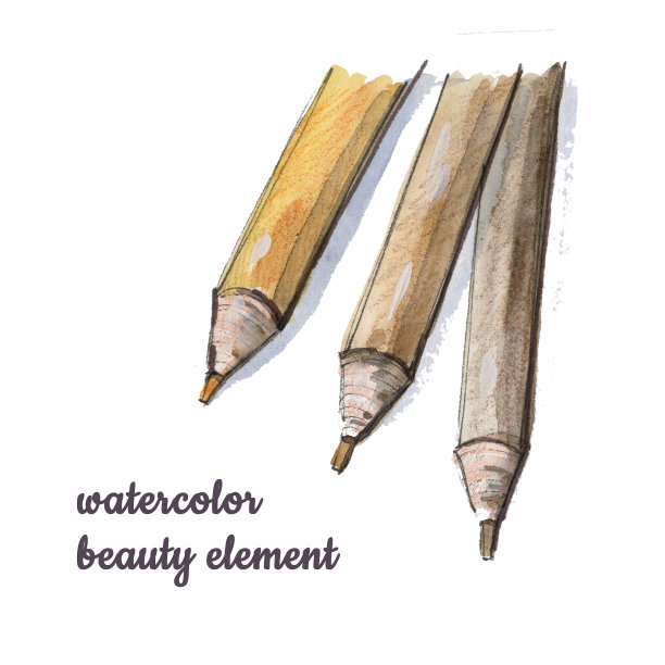 设置橙色，棕色和灰色的彩色铅笔水彩插图。图片下载