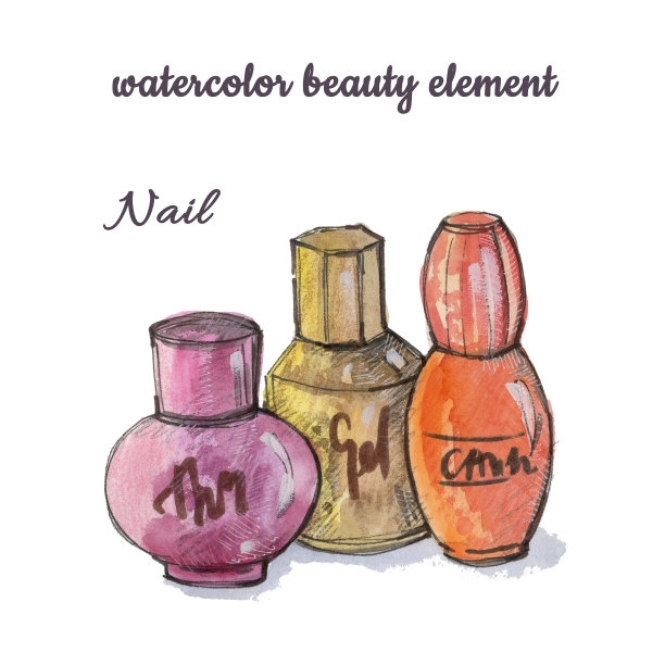 水彩美甲指甲油凝胶瓶在白色背景图片下载