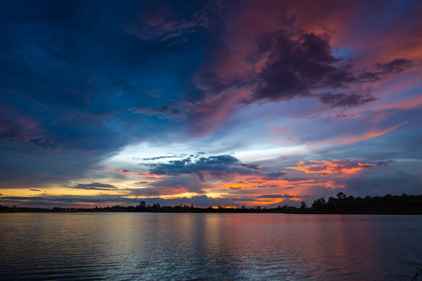 湖上落日的景观图片下载