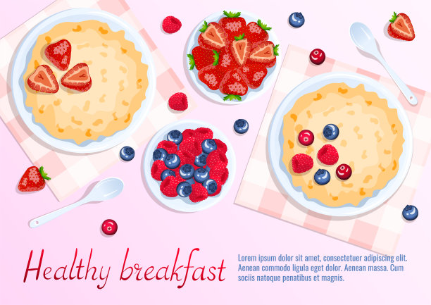 粥和浆果，勺子附近。图片下载