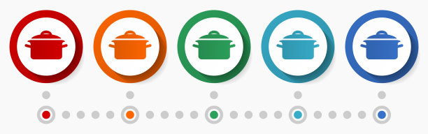 食物，厨房，烹饪概念矢量图标设置，平面设计彩色按钮，信息图表模板在5种颜色的选择图片下载