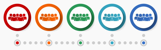 人，组概念矢量图标集，信息图表模板，平面设计彩色网页按钮5种颜色选项图片下载