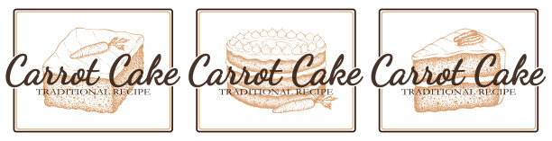 素描胡萝卜蛋糕标志与山核桃孤立在白色背景。图片下载