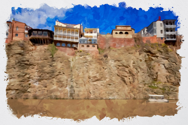 水彩插图。第比利斯全景。格鲁吉亚首都图片下载