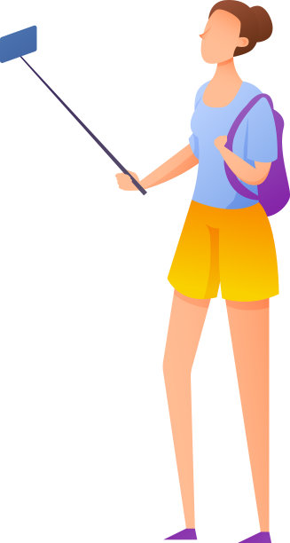 可爱的学生女孩与紫色背包自拍图片下载