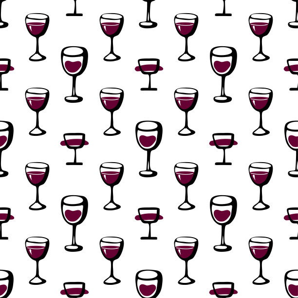 无缝涂鸦图案与酒杯。矢量插图。图片下载