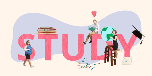 当代艺术拼贴。十几岁的女孩准备上学，收集学校用品，读书。概念上的图像图片下载