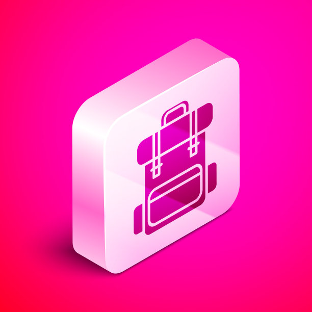 等距远足背包图标孤立的粉红色图片下载