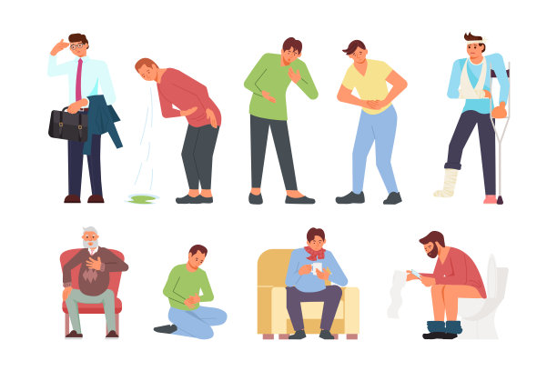 一群不同的病人被隔离在白人背景下图片下载