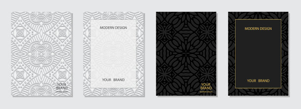 封面设计集，垂直模板。收集浮雕优雅的背景，文字的地方。几何民族镂空三维图案。东方，亚洲，印度，墨西哥的动机。图片下载