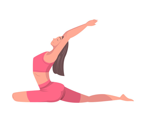 年轻女子练习瑜伽坐式体式或姿势伸展身体向量插图图片下载